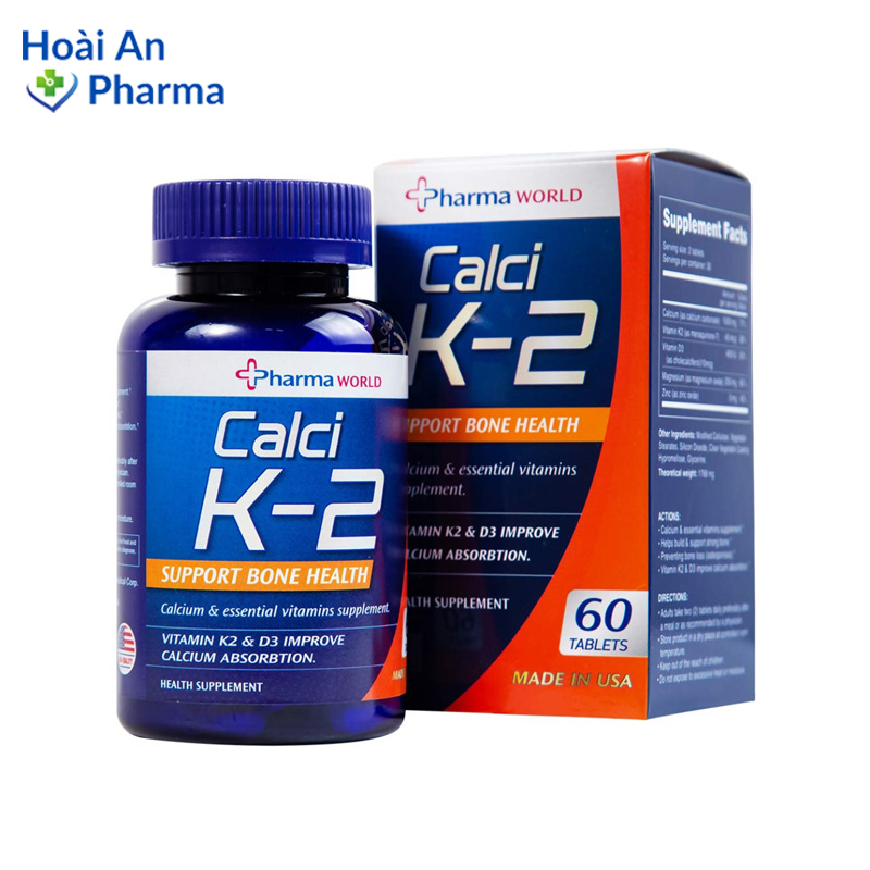 Pharma Word Calci K2 Hộp 60 viên – Viên uống bổ sung canxi