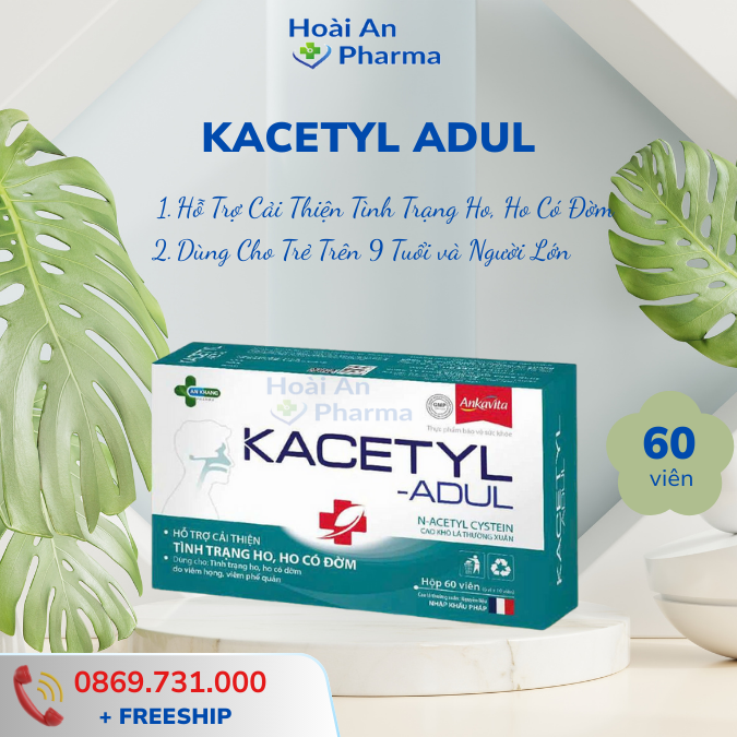 Kacetyl Adul hộp 60 viên - Hỗ trợ giảm ho - Hoài An Pharma